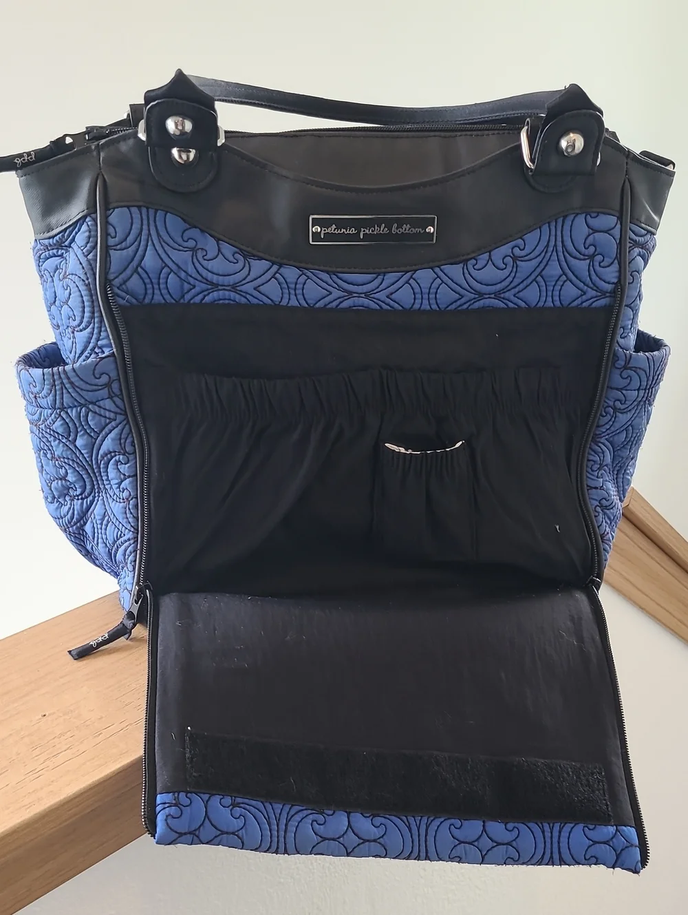 Petunia Pickle Bottom Royal Blue Quilted Tote with Black Trim